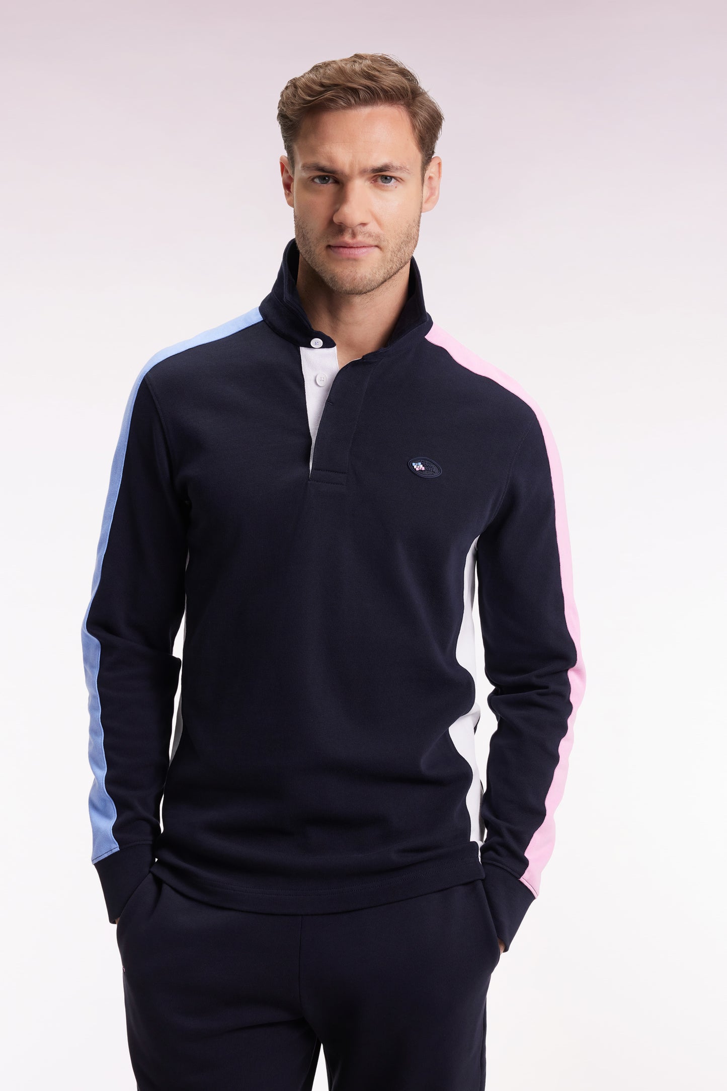 Maillot à manches longues en jersey coton épais manches contrastées coupe droite