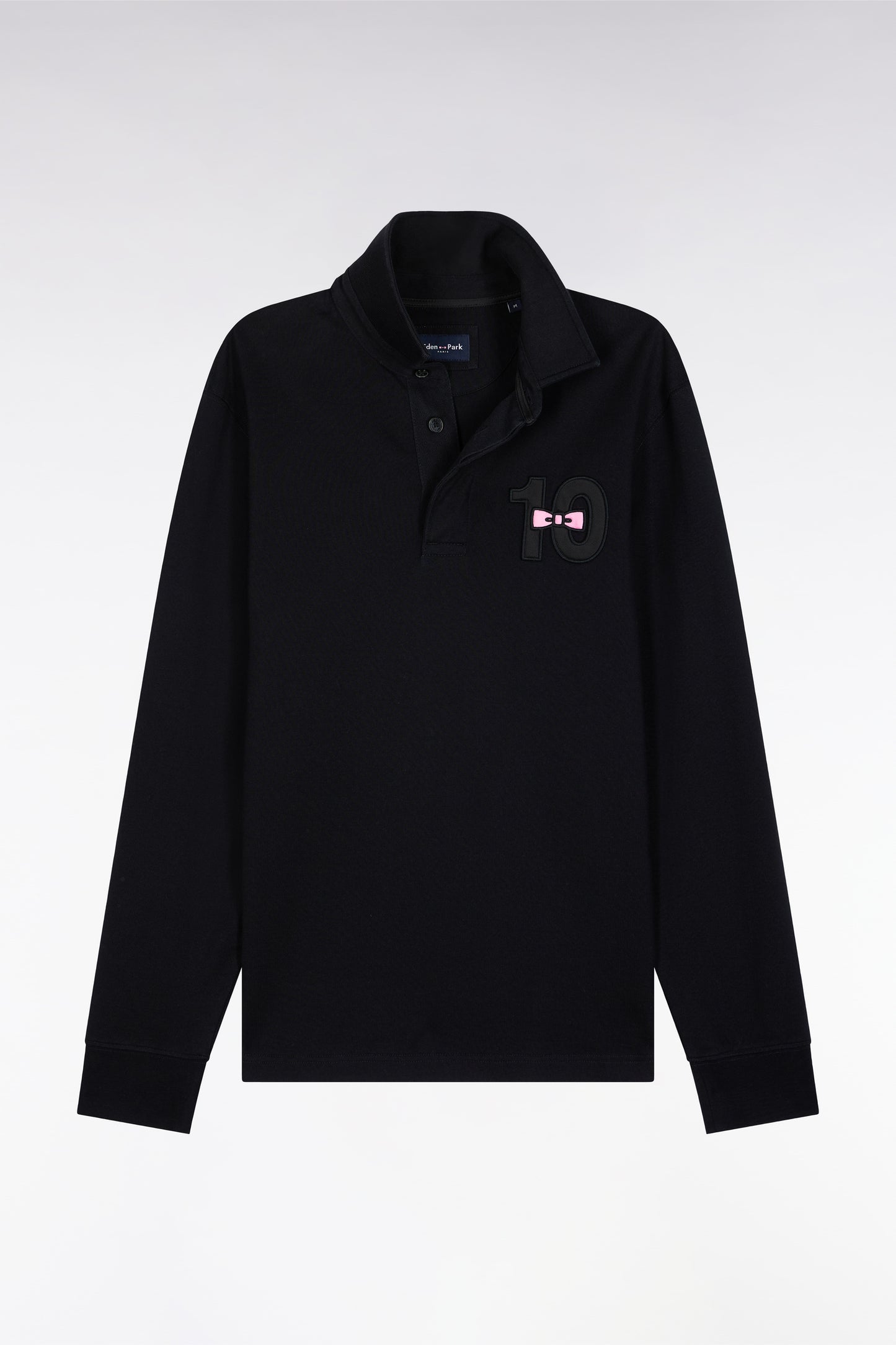 Maillot à manches longues en jersey de coton épais noir brodé coupe droite