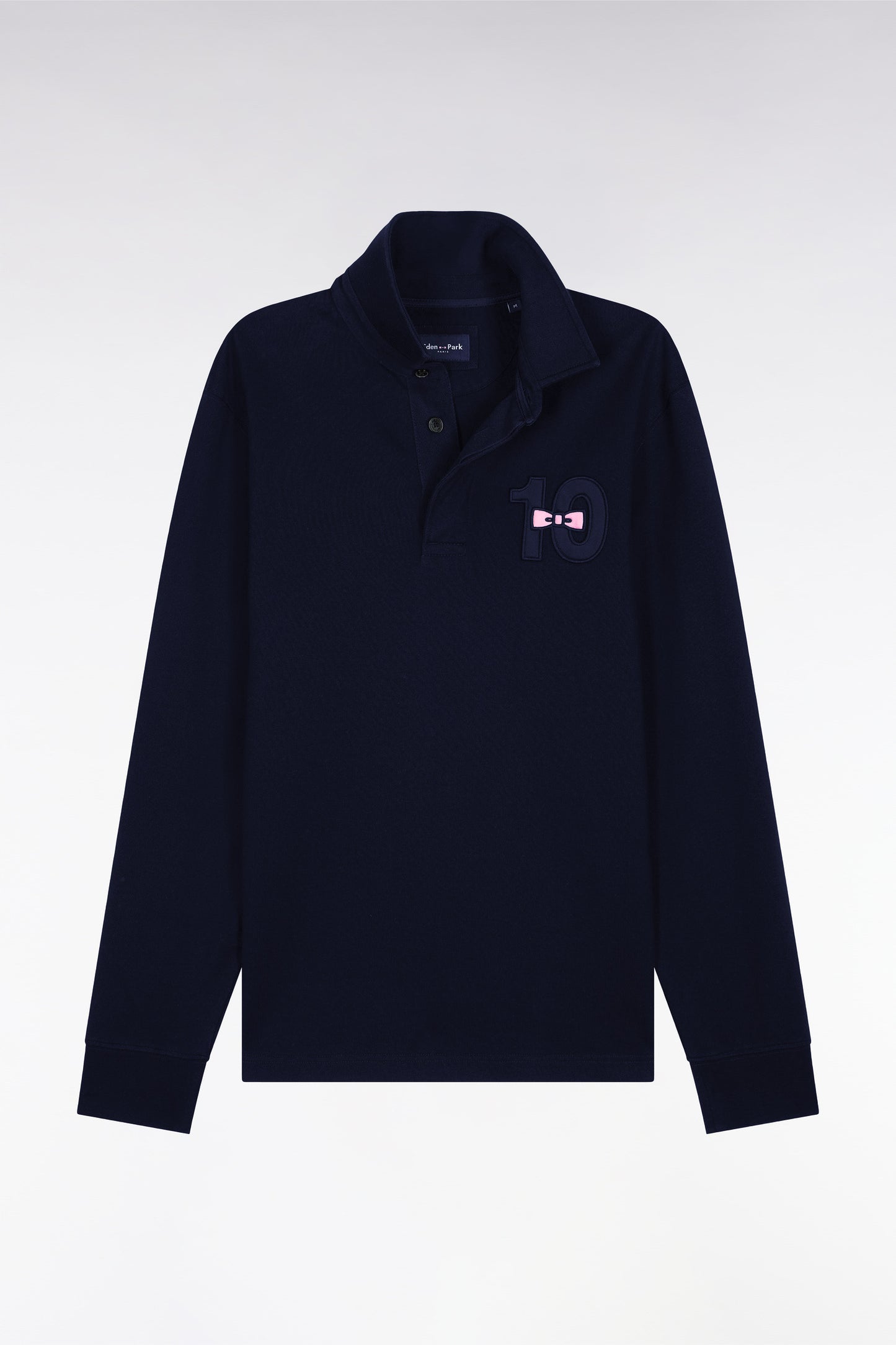 Long-sleeved jersey in thick navy cotton jersey with embroidered straight cut