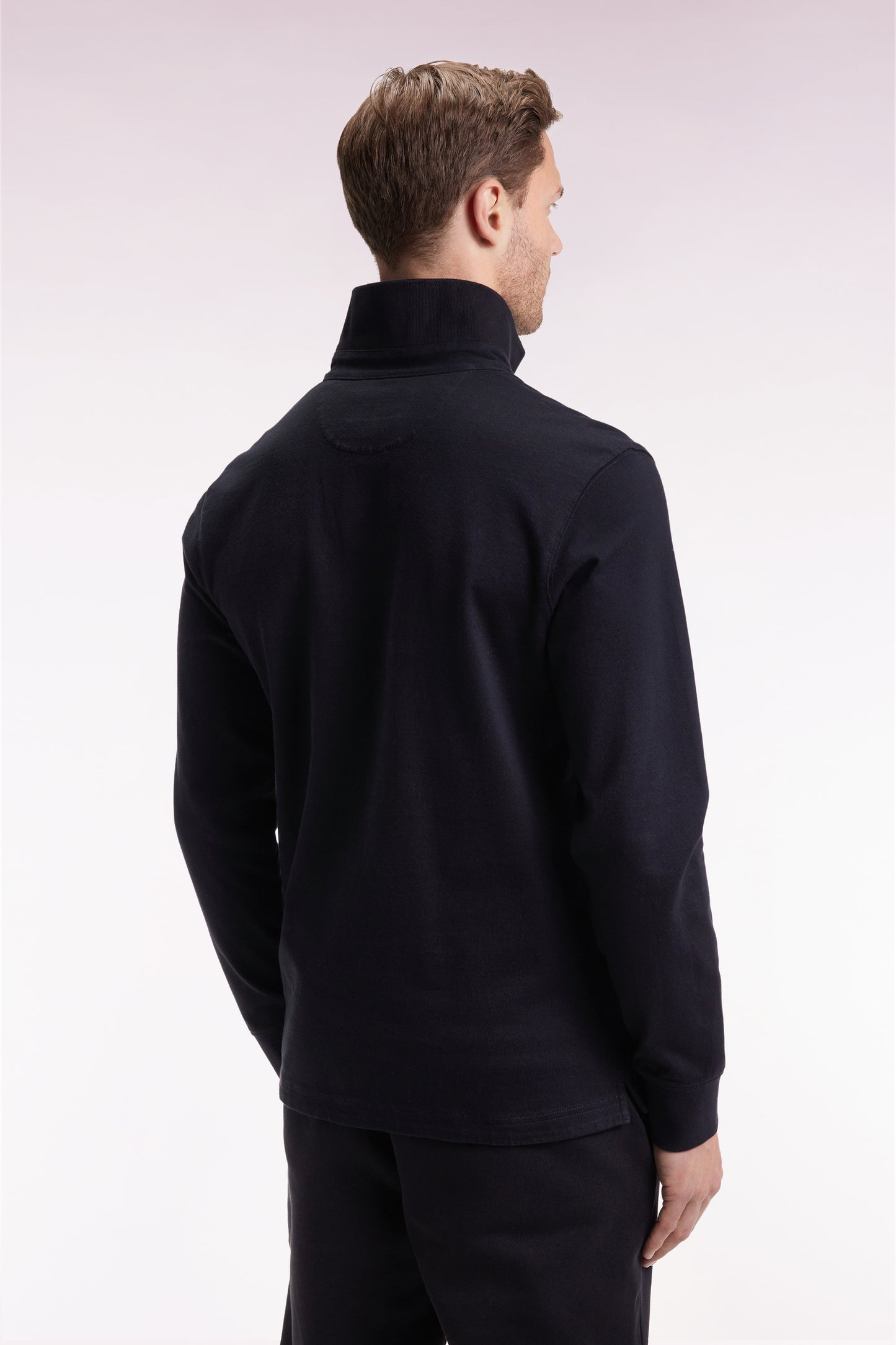 Maillot à manches longues en jersey de coton épais noir brodé coupe droite