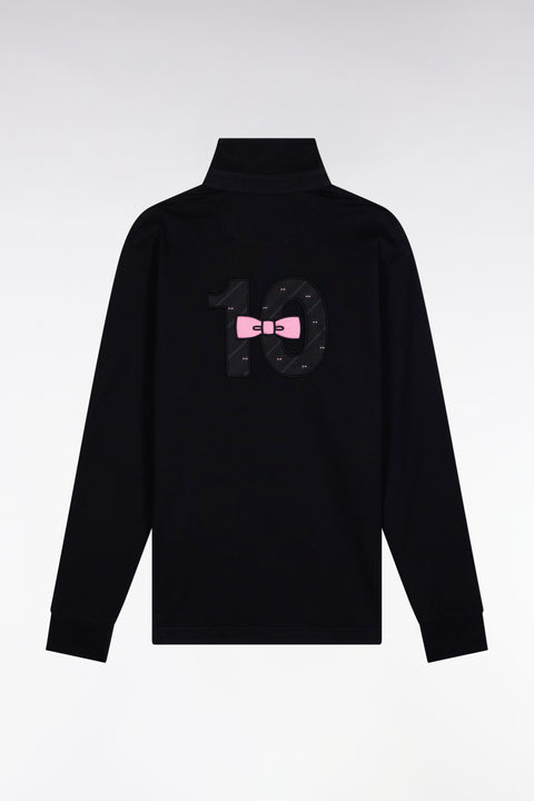 Maillot à manches longues en jersey de coton épais noir broderie nœud papillon coupe droite - Image 2