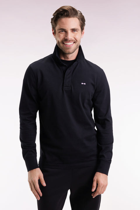 Maillot à manches longues en jersey de coton épais noir broderie nœud papillon coupe droite - Image 1