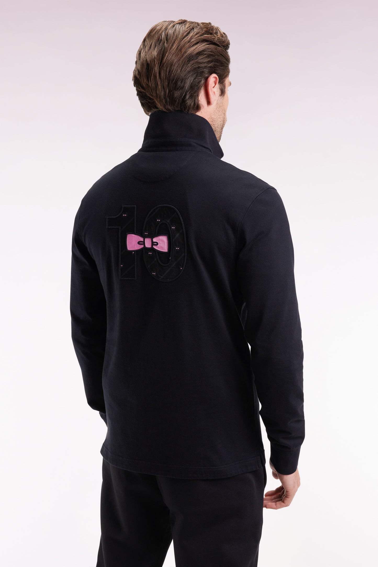 Maillot à manches longues en jersey de coton épais noir broderie nœud papillon coupe droite