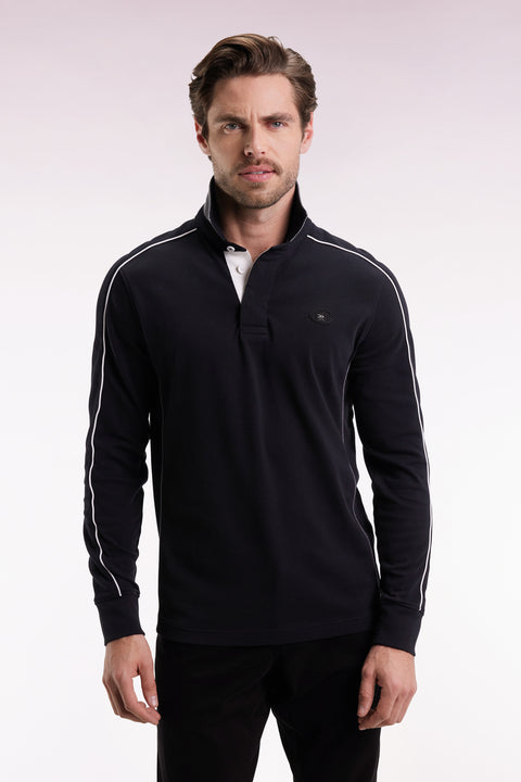 Maillot à manches longues en jersey de coton épais noir passepoils coupe droite - Image 3
