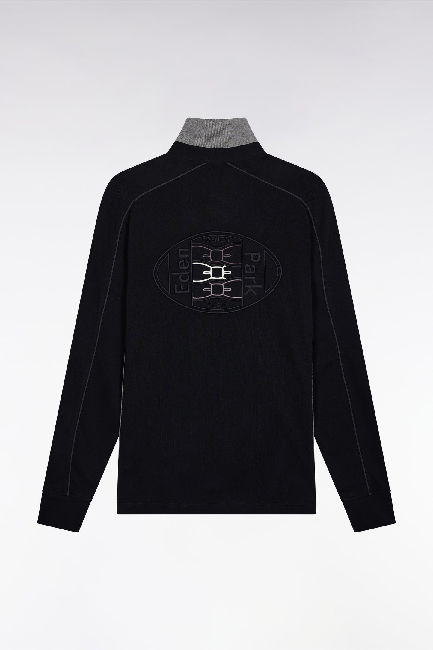 Maillot à manches longues en jersey de coton épais noir passepoils coupe droite