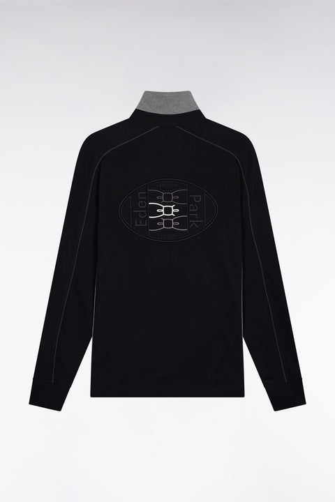 Maillot à manches longues en jersey de coton épais noir passepoils coupe droite - Image 2