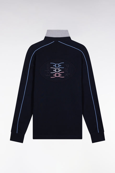 Maillot à manches longues en jersey de coton épais marine passepoils coupe droite - Image 2