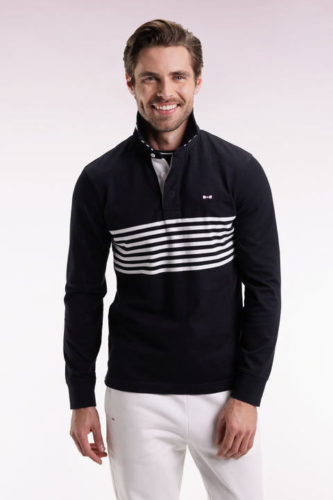 Long-sleeved jersey in thick black striped straight cut - Image 1
