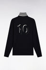 Long-sleeved jersey in thick black striped straight cut