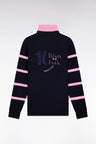 Long-sleeved jersey in thick navy jersey with striped straight-cut sleeves