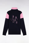 Maillot à manches longues en jersey bicolore marine et rose coupe droite