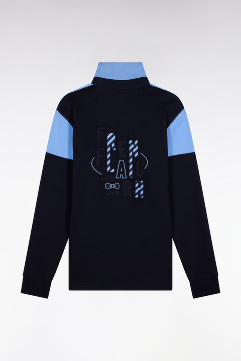 Maillot à manches longues en jersey bicolore marine et ciel coupe droite - Image 2