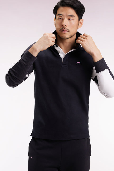 Maillot à manches longues en jersey colorblock noir coupe droite - Image 3