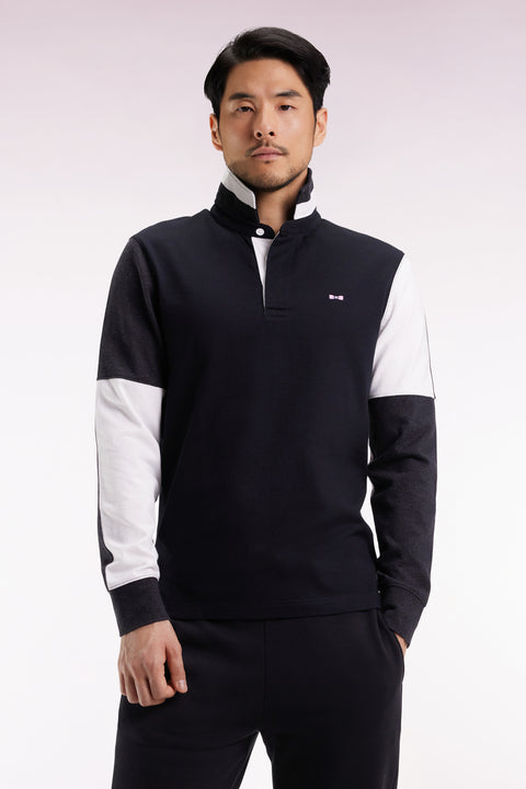 Maillot à manches longues en jersey colorblock noir coupe droite - Image 1