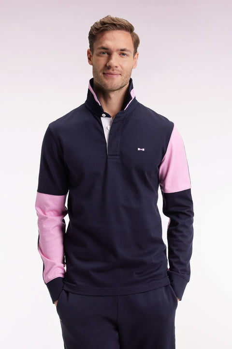 Maillot à manches longues en jersey colorblock marine coupe droite - Image 1