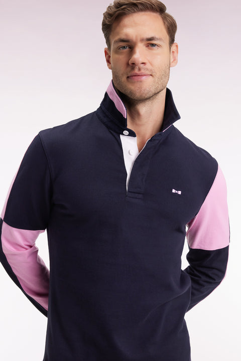 Maillot à manches longues en jersey colorblock marine coupe droite - Image 3