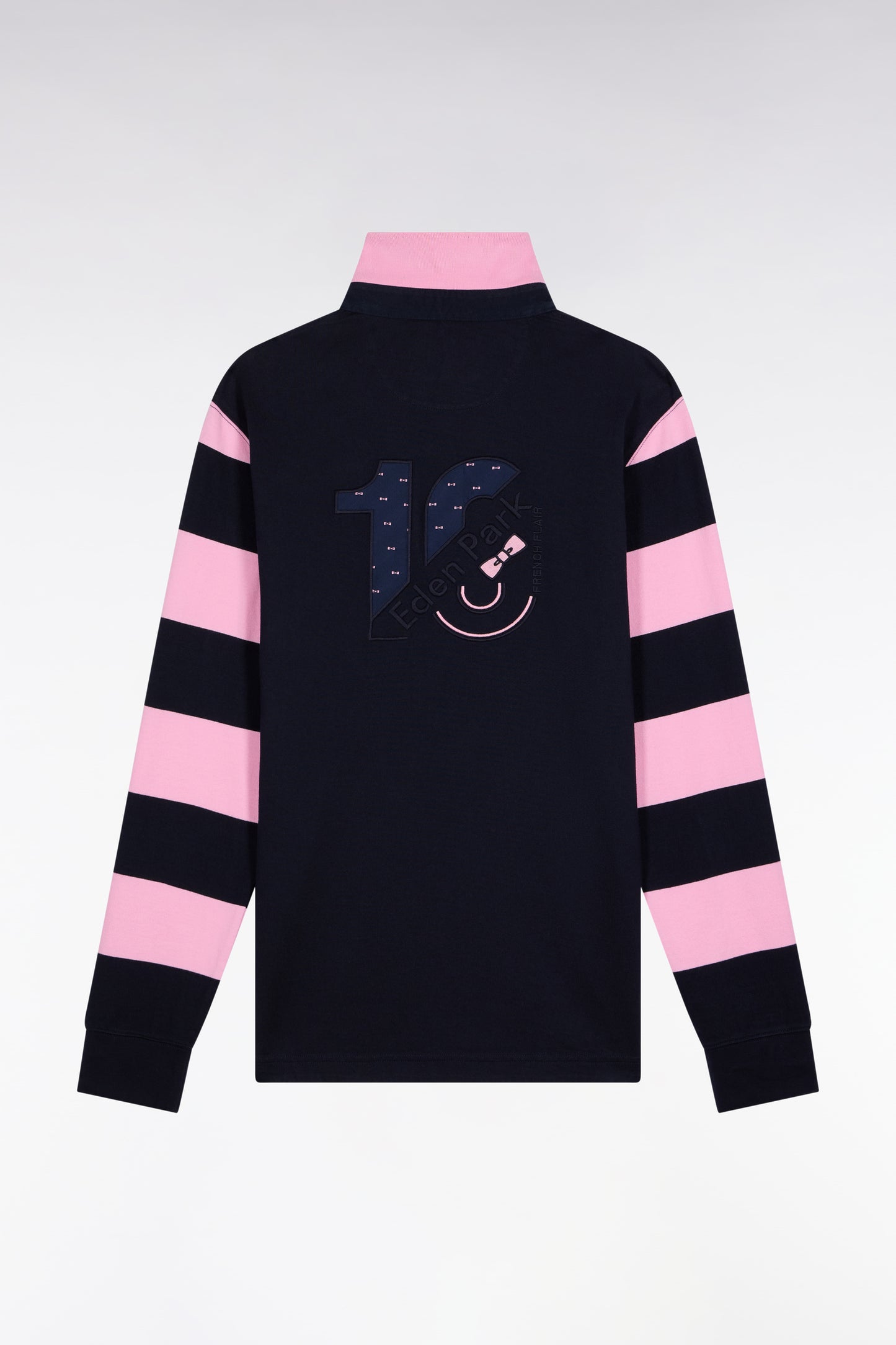 Striped navy fleece long-sleeved jersey, straight cut