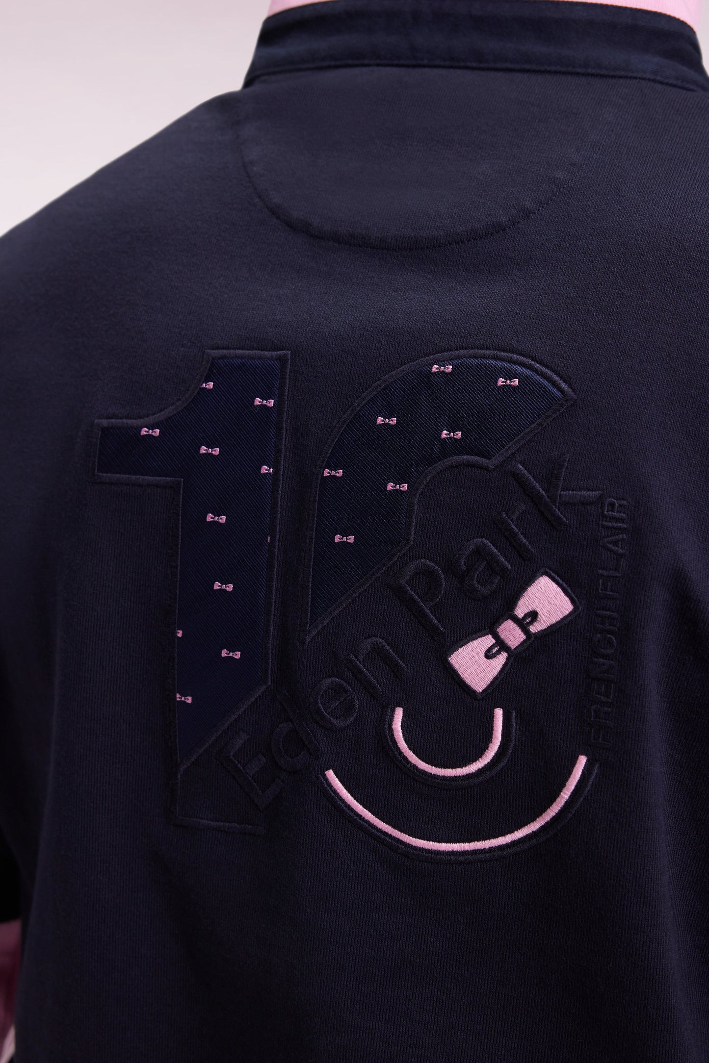 Striped navy fleece long-sleeved jersey, straight cut