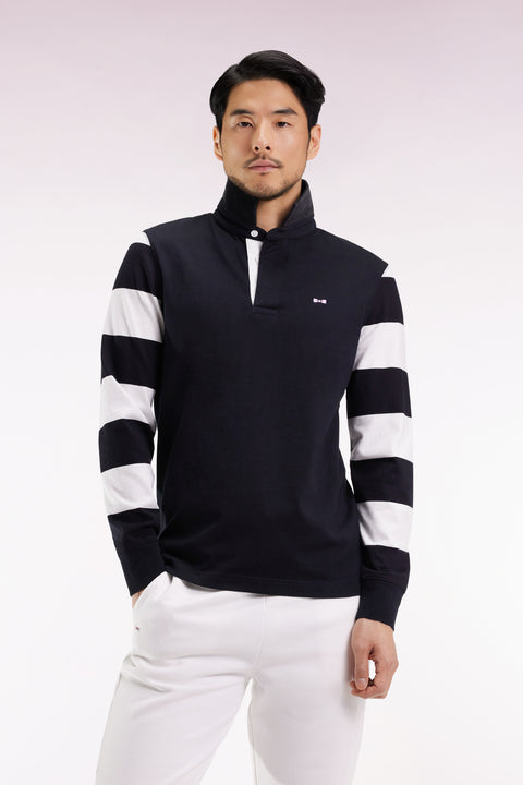 Long-sleeved striped jersey in black fleece, straight cut - Image 1