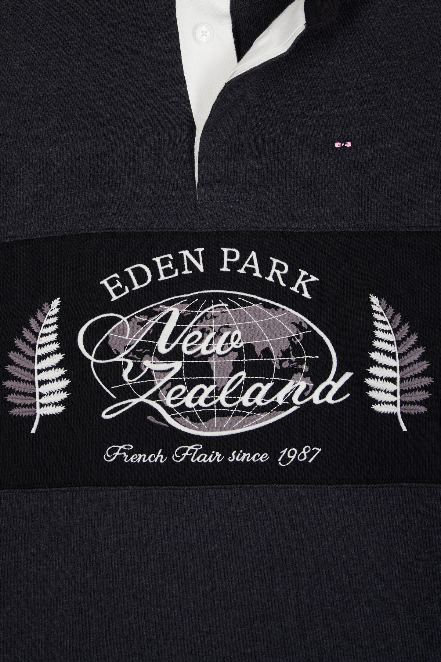 Maillot à manches longues noir et gris broderie Nouvelle Zélande