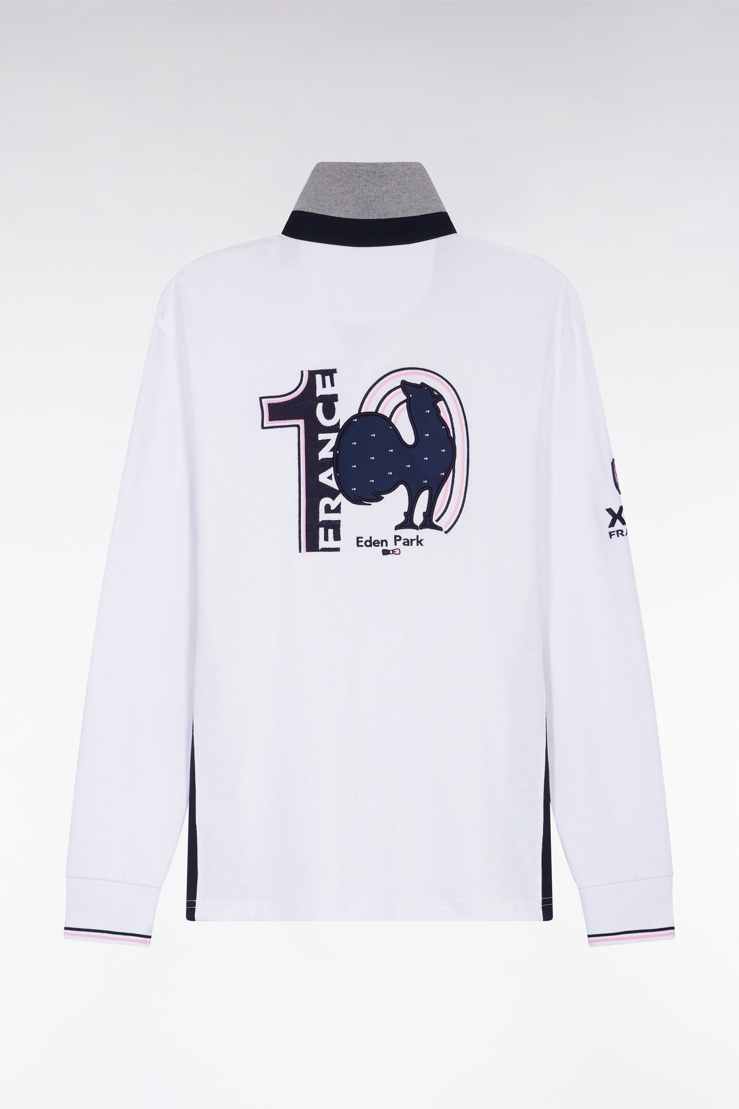 Maillot à manches longues XV de France blanc broderie coq coupe droite