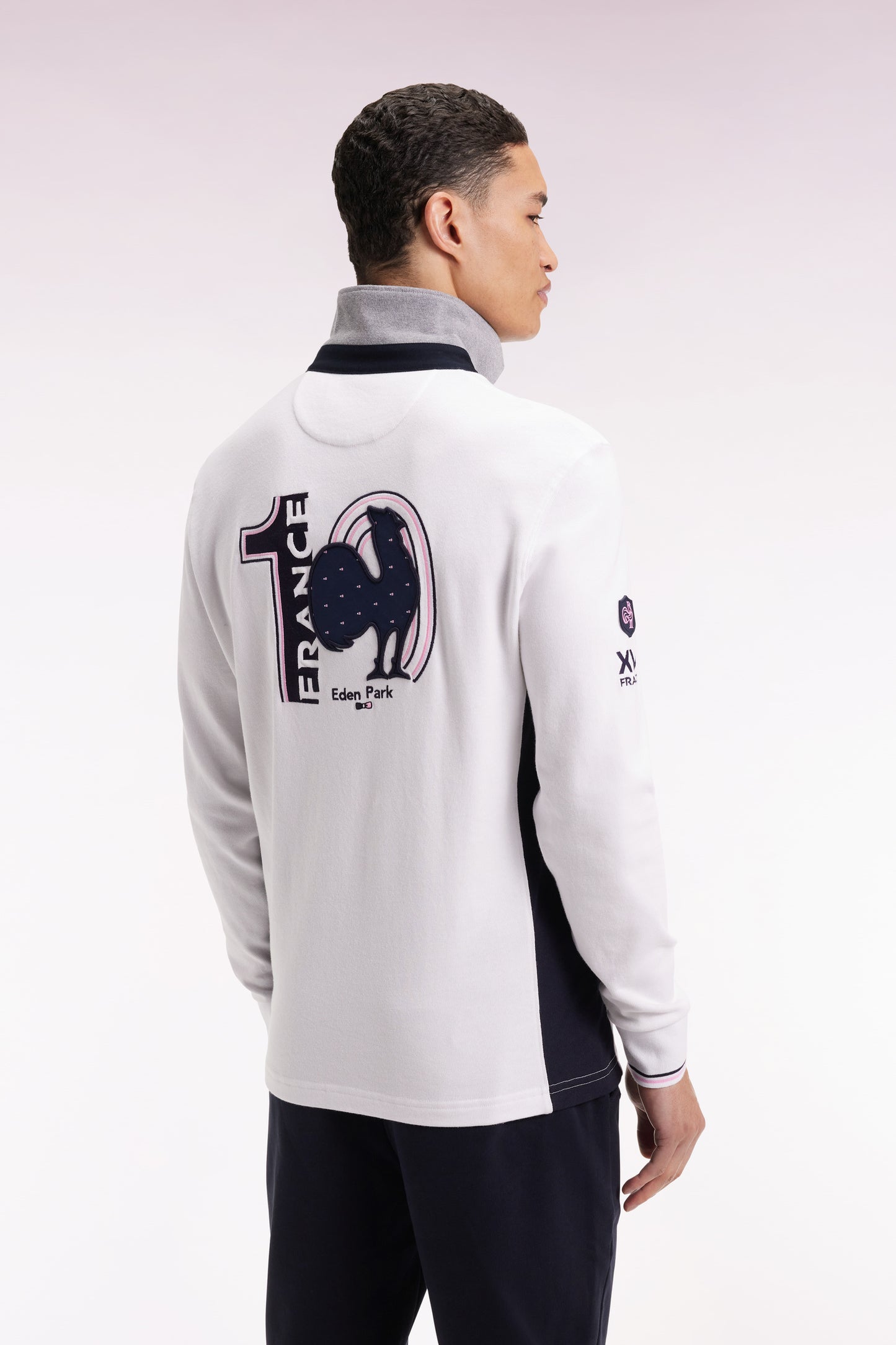 Maillot à manches longues XV de France blanc broderie coq coupe droite