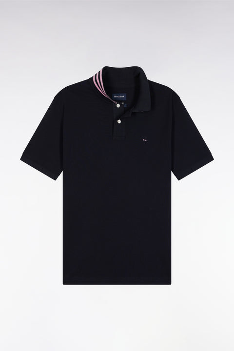 Polo manches courtes en coton Pima marine sous-col rayé coupe droite - Image 2