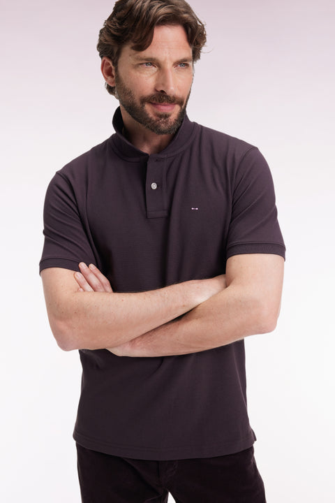 Polo manches courtes en coton Pima marron coupe droite - Image 3