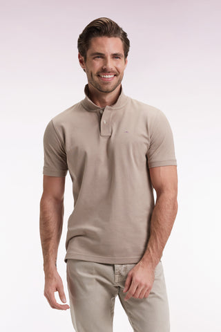 Short-sleeved polo shirt in beige Pima cotton, straight cut