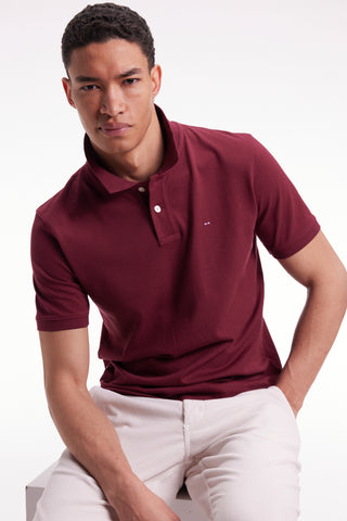 Polo manches courtes en coton Pima bordeaux coupe droite