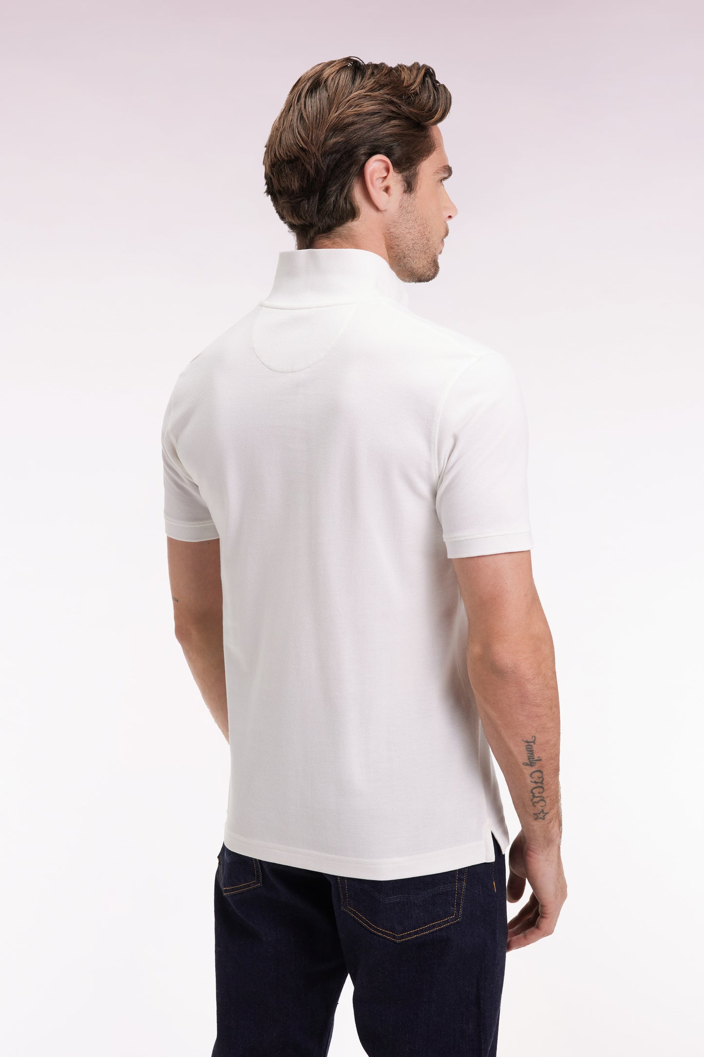 Polo manches courtes en coton Pima blanc coupe droite