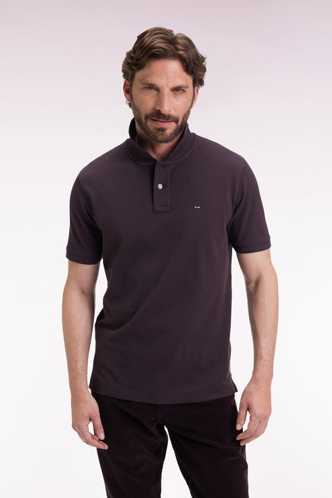 Polo manches courtes en coton Pima marron coupe droite - Image 1