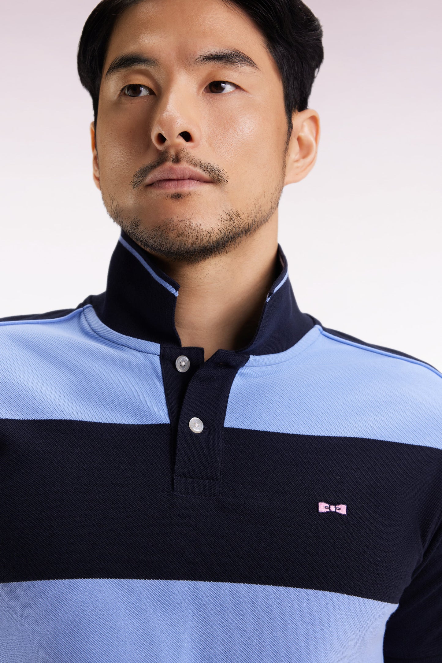 Polo cerclé en piqué coton à manches courtes en coton bleu