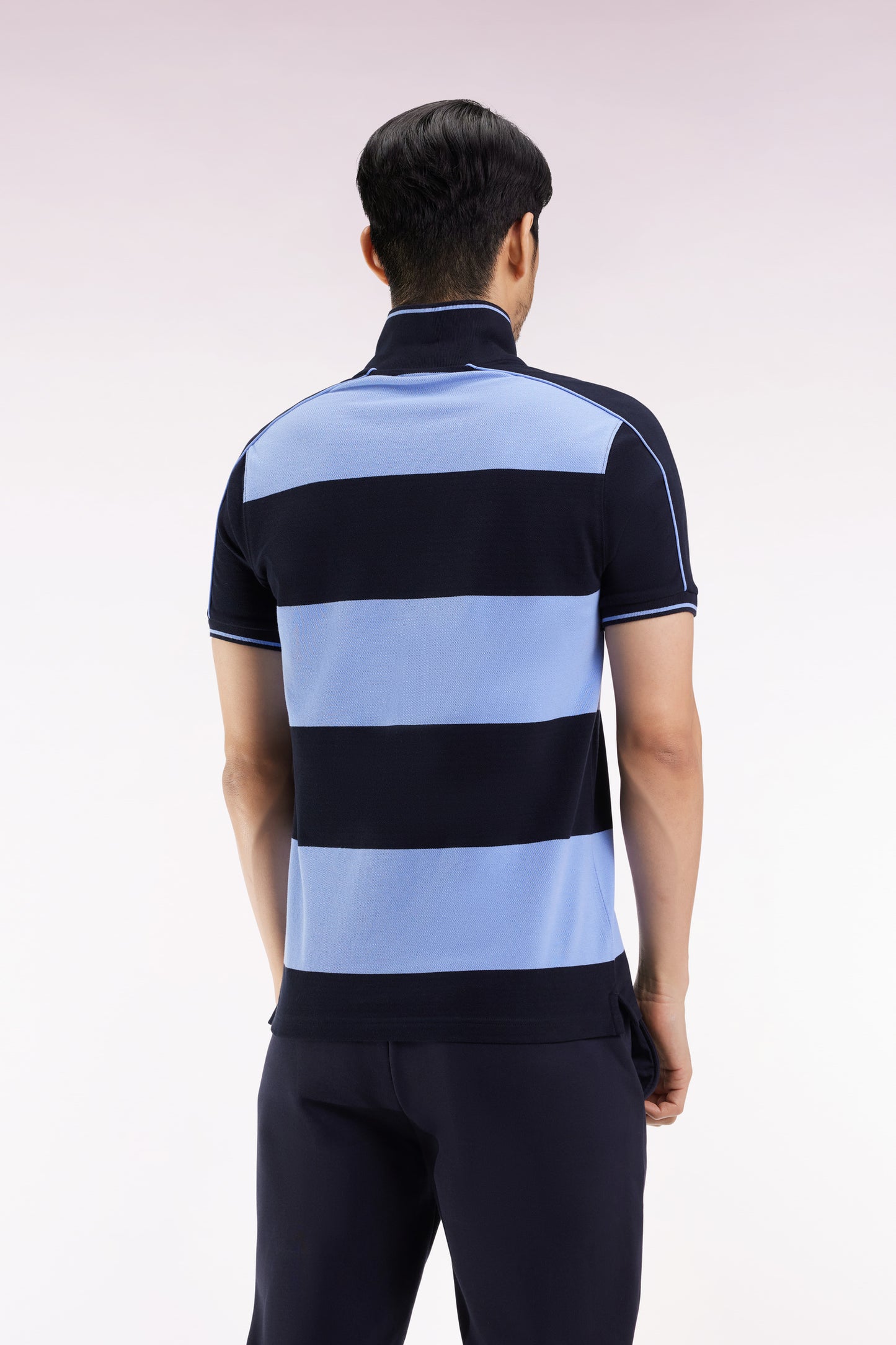 Polo cerclé en piqué coton à manches courtes en coton bleu