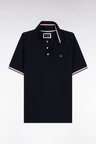 Polo manches courtes en coton marine détails rayés coupe ample