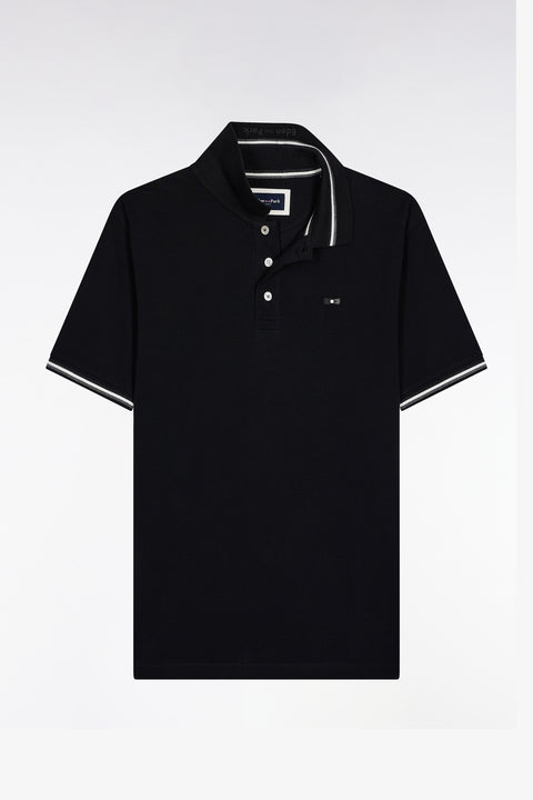 Polo manches courtes en coton noir détails rayés coupe ample - Image 2