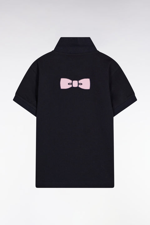 Polo manches courtes en coton marine broderie nœud papillon coupe droite - Image 1