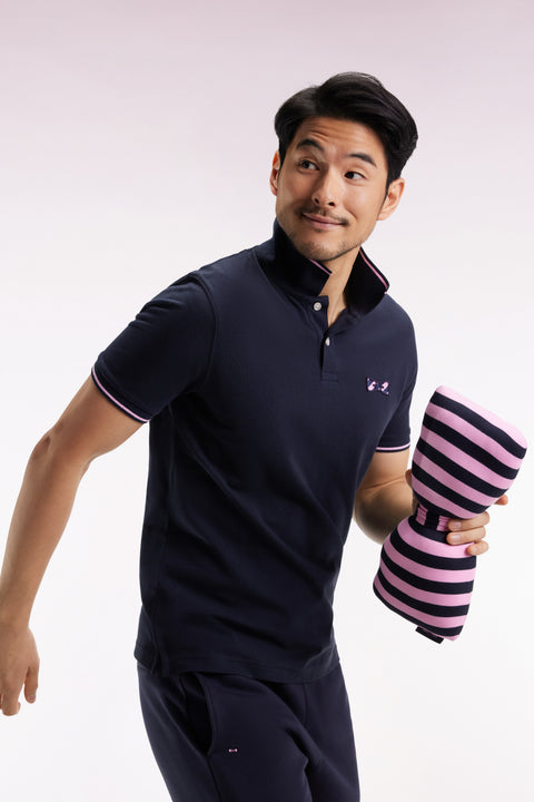 Polo à manches courtes en coton marine broderie cerclée - Image 3