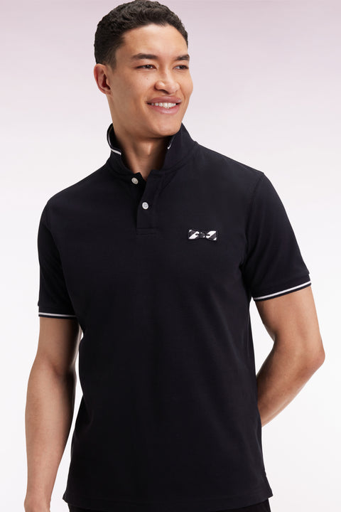 Polo à manches courtes en coton noir broderie cerclée - Image 3