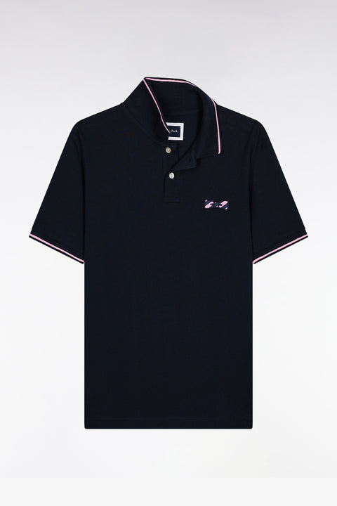 Polo à manches courtes en coton marine broderie cerclée - Image 2