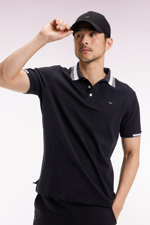 Polo manches courtes en coton noir détails tricolores coupe ample - Image 3