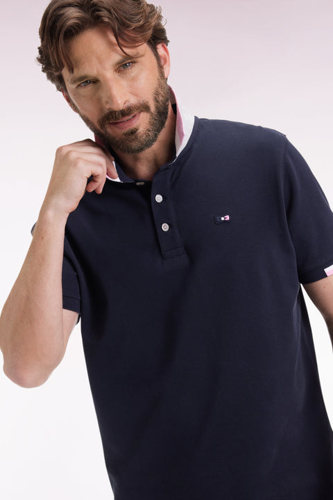 Polo manches courtes en coton marine détails tricolores coupe ample - Image 1