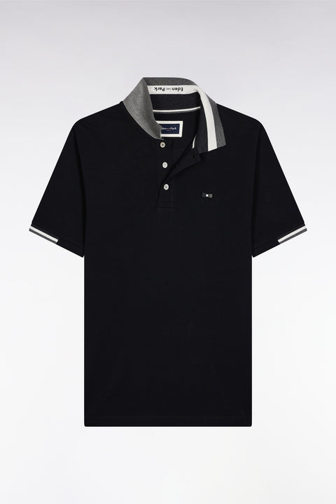 Polo manches courtes en coton noir détails tricolores coupe ample - Image 2