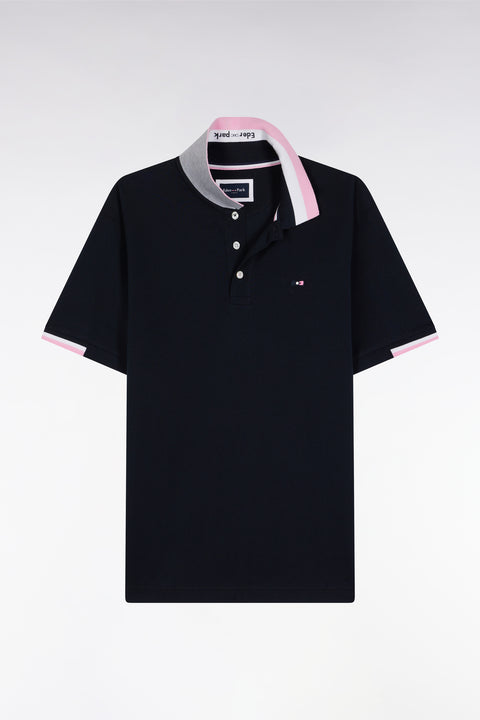 Polo manches courtes en coton marine détails tricolores coupe ample - Image 2