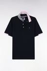 Polo manches courtes en coton marine détails tricolores coupe ample