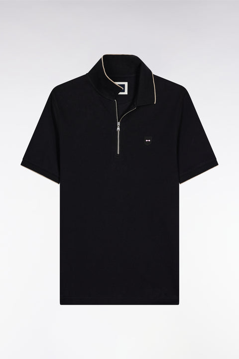 Polo manches courtes en piqué coton stretch noir zippé coupe slim - Image 2
