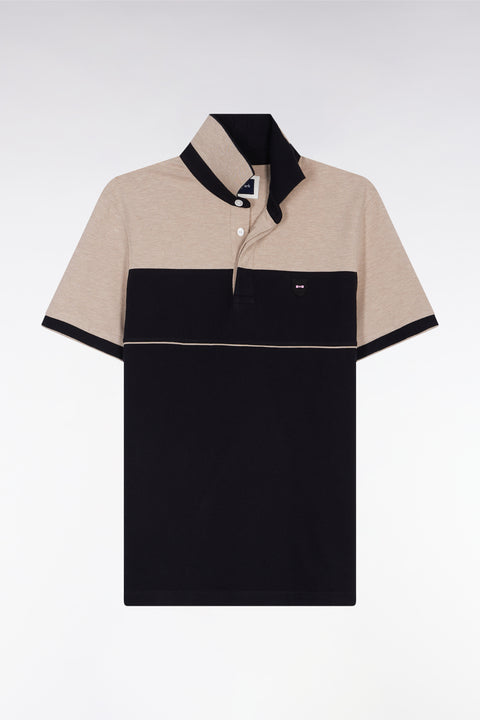 Polo bicolore manches courtes en piqué coton stretch noir coupe slim - Image 2