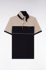 Polo bicolore manches courtes en piqué coton stretch noir coupe slim