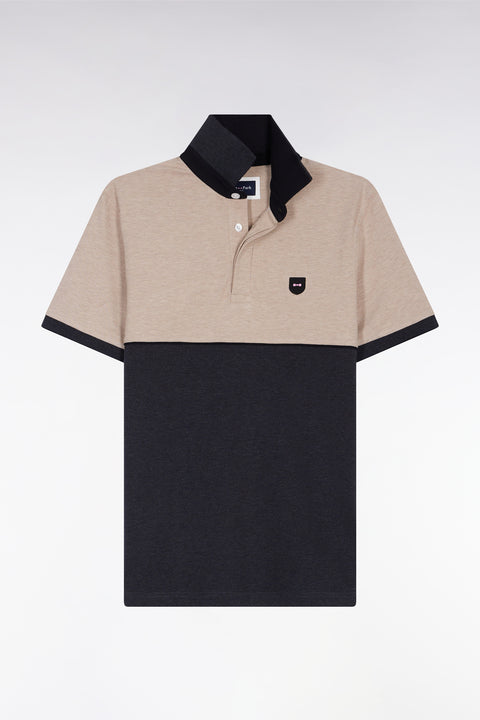 Polo bicolore manches courtes en piqué coton stretch gris foncé coupe slim - Image 2
