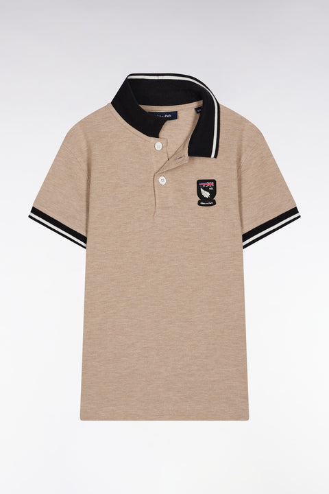 Polo à manches courtes en coton marine et beige écusson 10 coupe droite - Image 1
